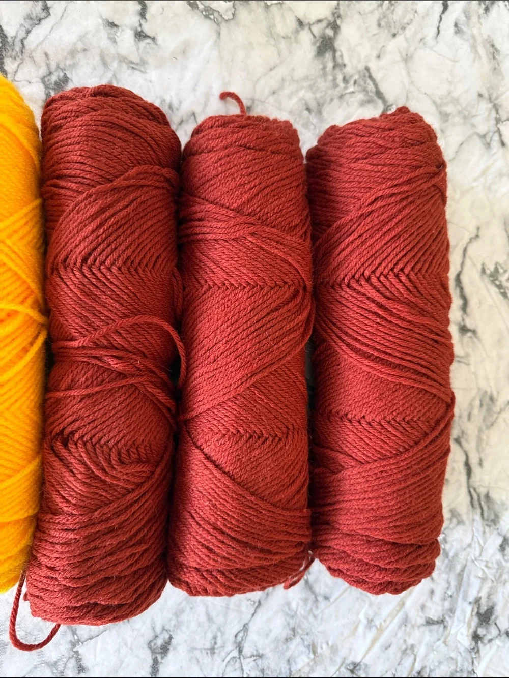 Yarn Bundle, Bright Yellow, Deep Brownish Red & Off White. 7 Skein Bundle.